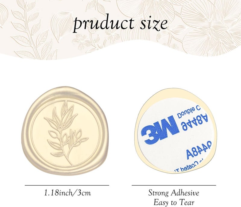 Pilloze 50Pcs Ivory White Self-Adhesive Wax Seal Stickers Wedding, Olive Branch Style Wax Seal Perfect for Wedding Invitation or Envelope Good Adhesion and Easy to Use - Image 2